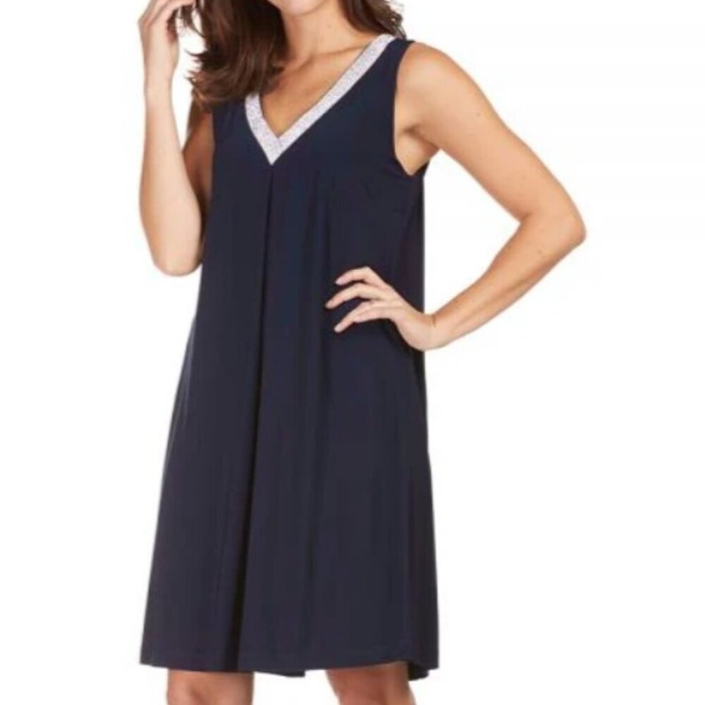 Navy Blue Cocktail Dress Siliver Rinestone Vneck Ark Co Size M - Picture 2 of 10